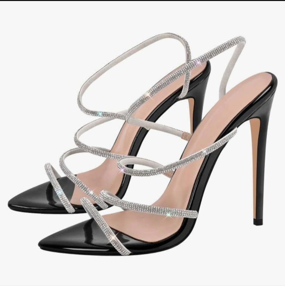 Sleek Black Heels with Sparkling Straps